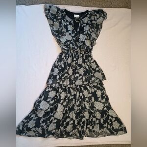 Champagne & Strawberry Dark Floral Tiered Ruffle Dress Small Whimsigoth Coquette